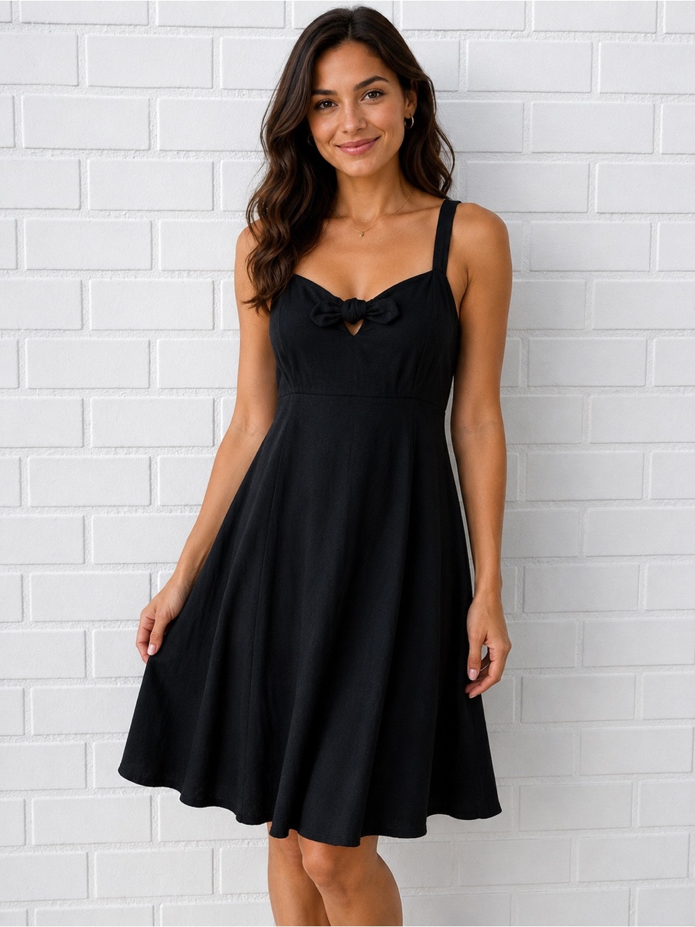 LOFT Black Sleeveless Bow Front coquette feminine Dress Size S - Picture 2 of 13